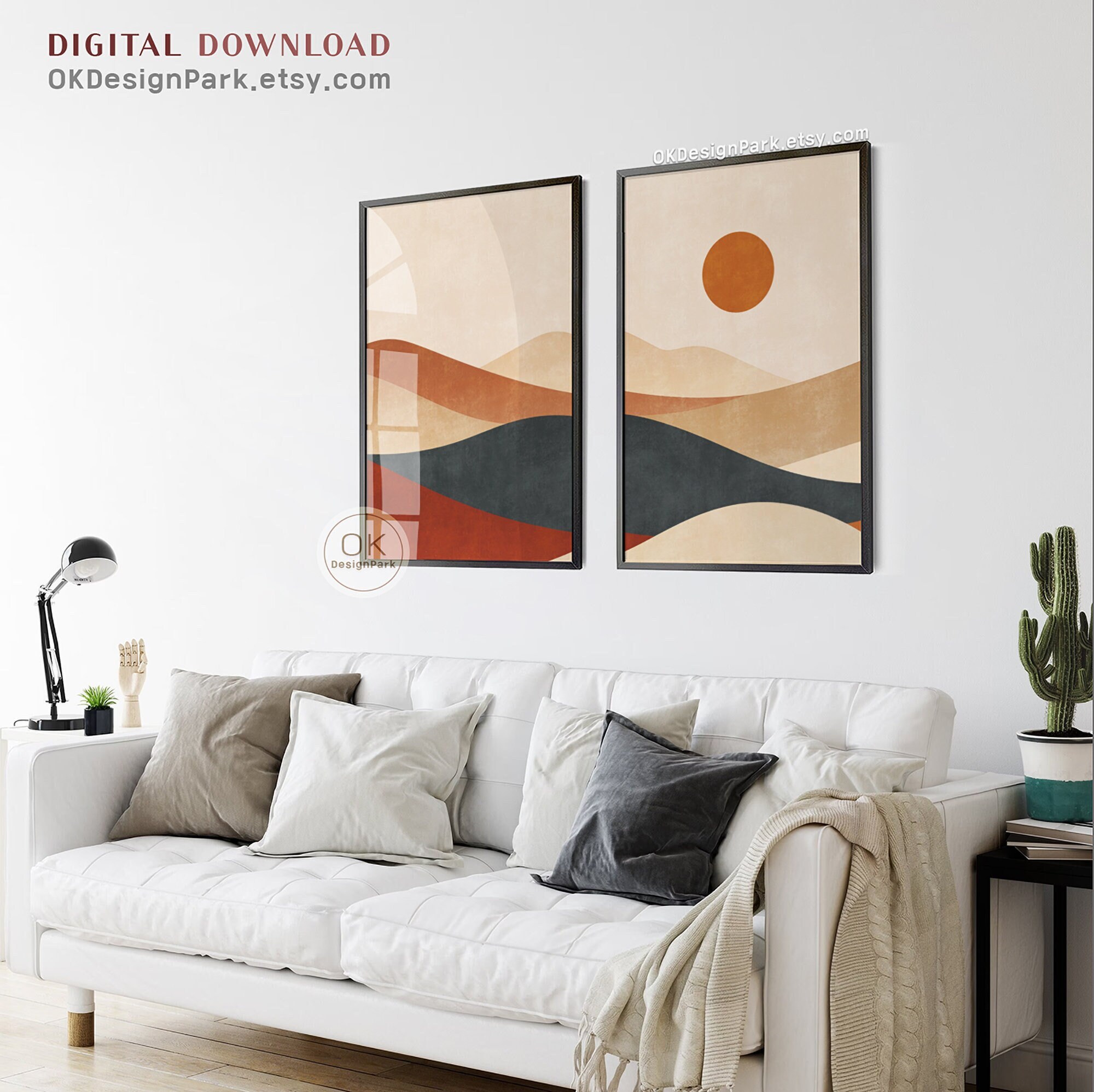 Landscape Print Set of 2, Minimalist Wall Art, Abstract Neutral ...