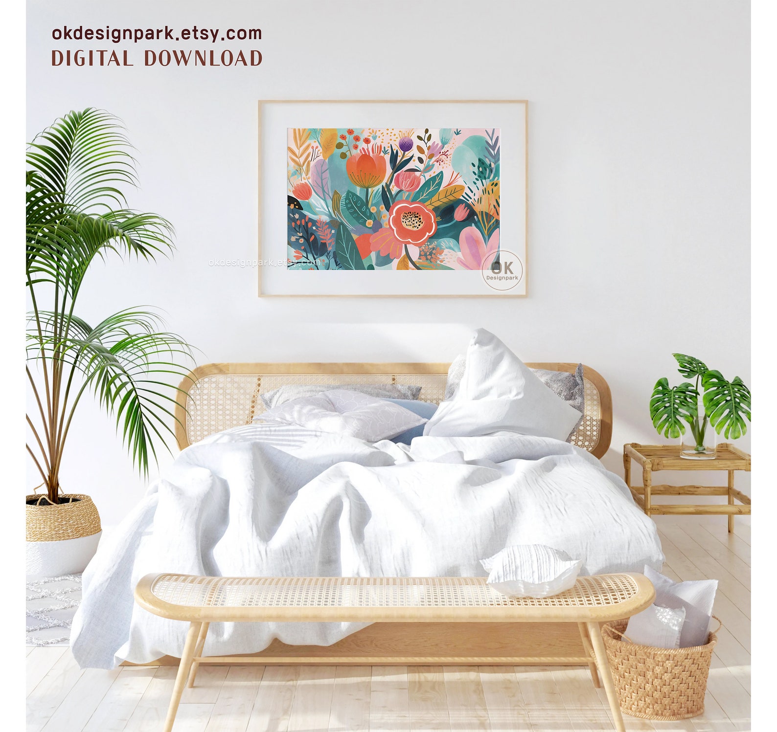 Colorful Abstract Floral Botanical Print, Eclectic Home Decor, Retro ...
