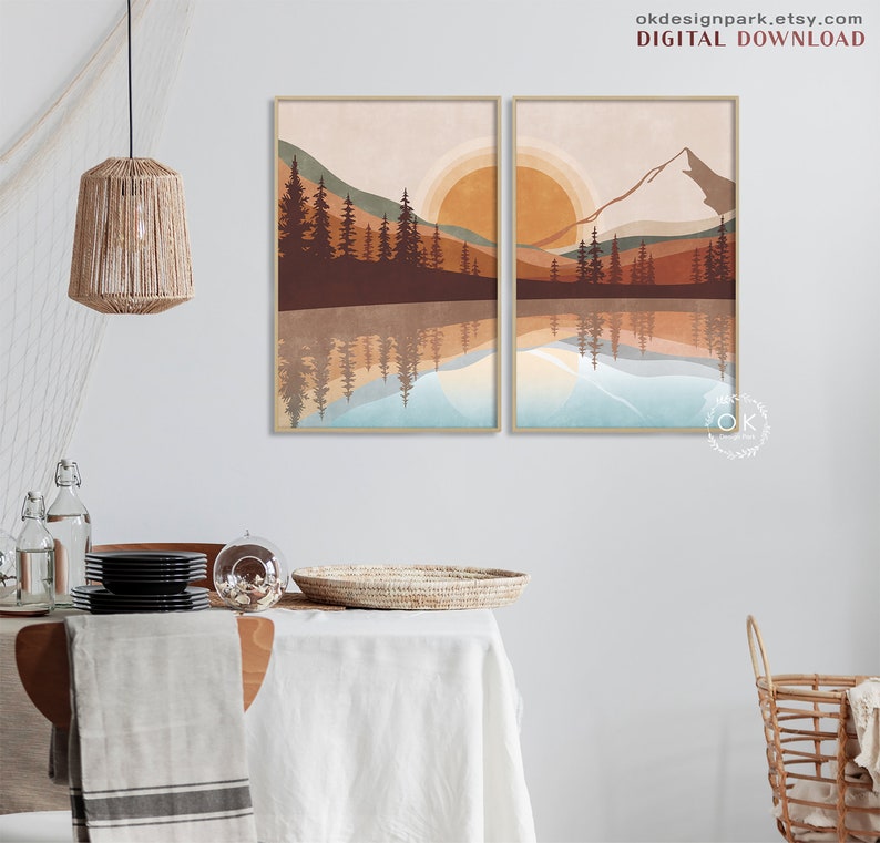 Mountain Art Set Mountains Wall Art Abstract Mountain Boho Etsy