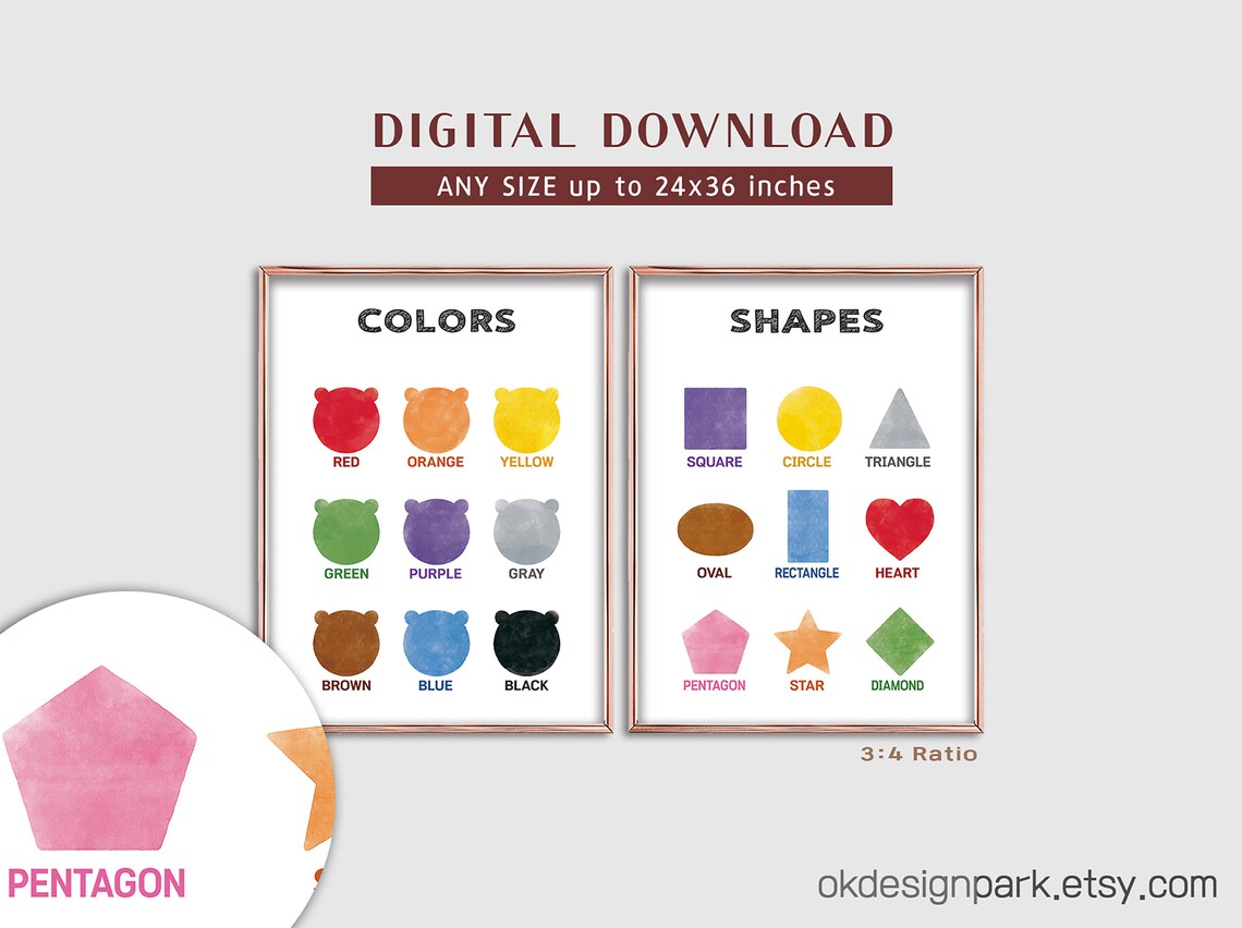 Shapes Printable Nursery Poster Colors Educational Print | Etsy