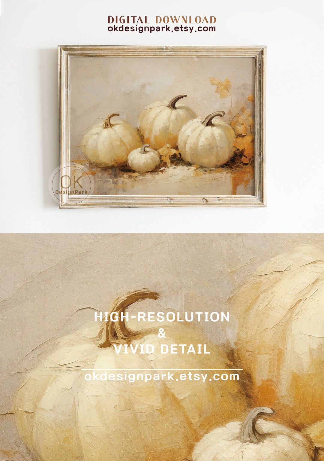 Fall Wall Decor Printable Pumpkin Still Life Painting, Rustic Fall Art ...