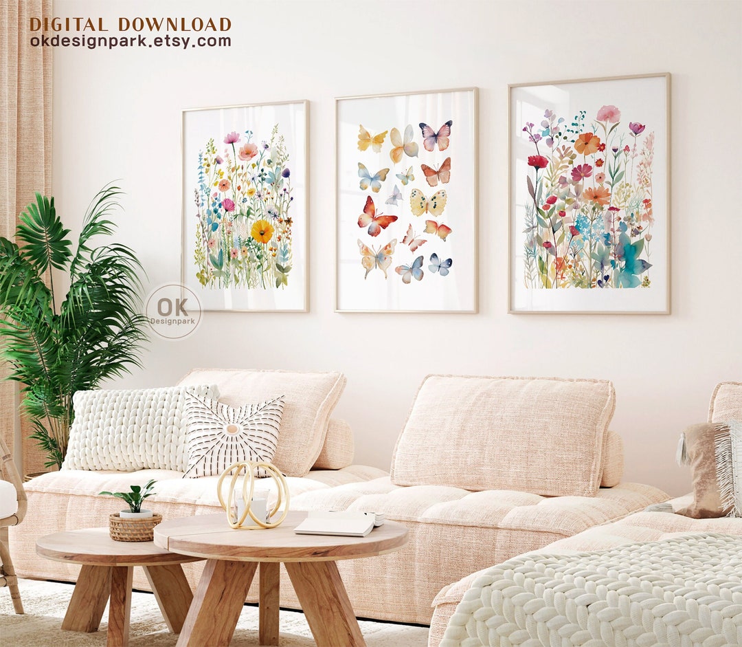 Watercolor Wildflower Wall Art, Floral Print Set of 3, Printable ...