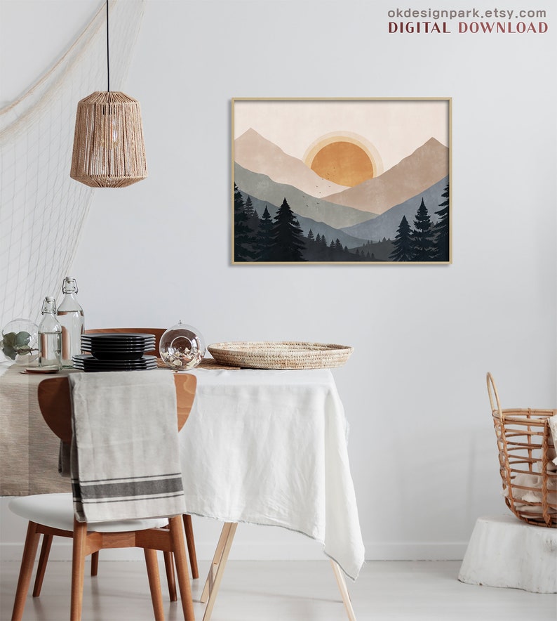 Sun and Mountain Wall Art, Landscape Print Set, Printable Wall Art ...