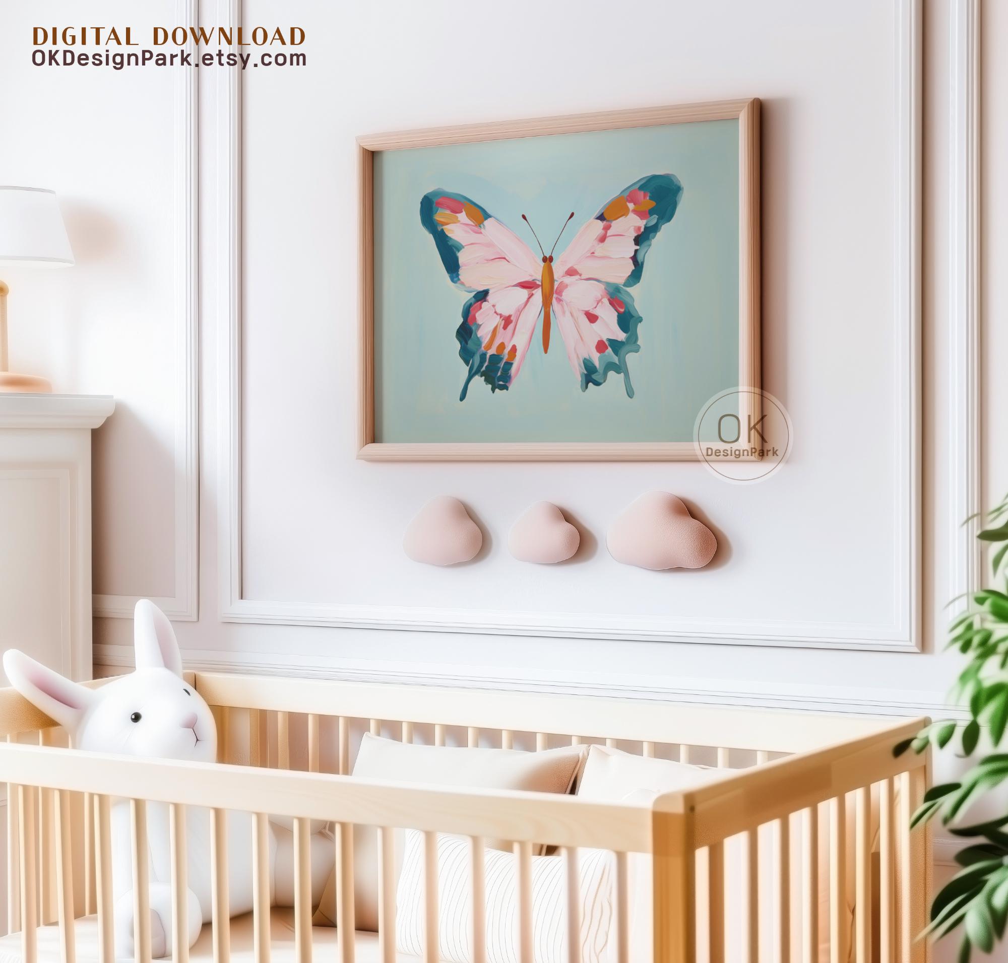 Colorful Butterfly Printable Wall Art | Pastel Pink Teal Nursery Decor ...