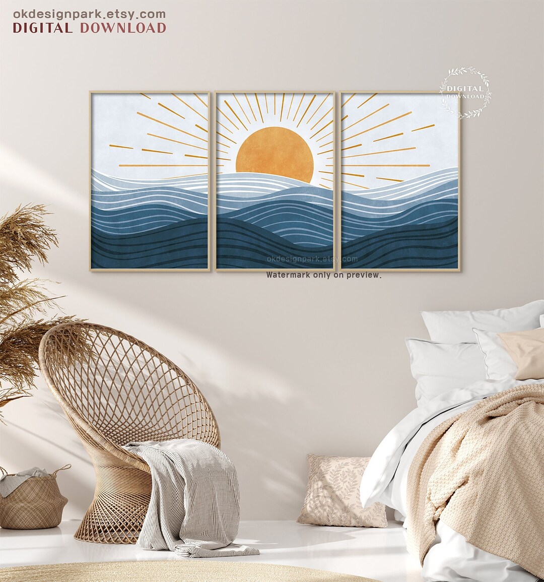 Boho Beach Print, Ocean Wall Art, Modern Ocean Prints, Ocean Waves ...