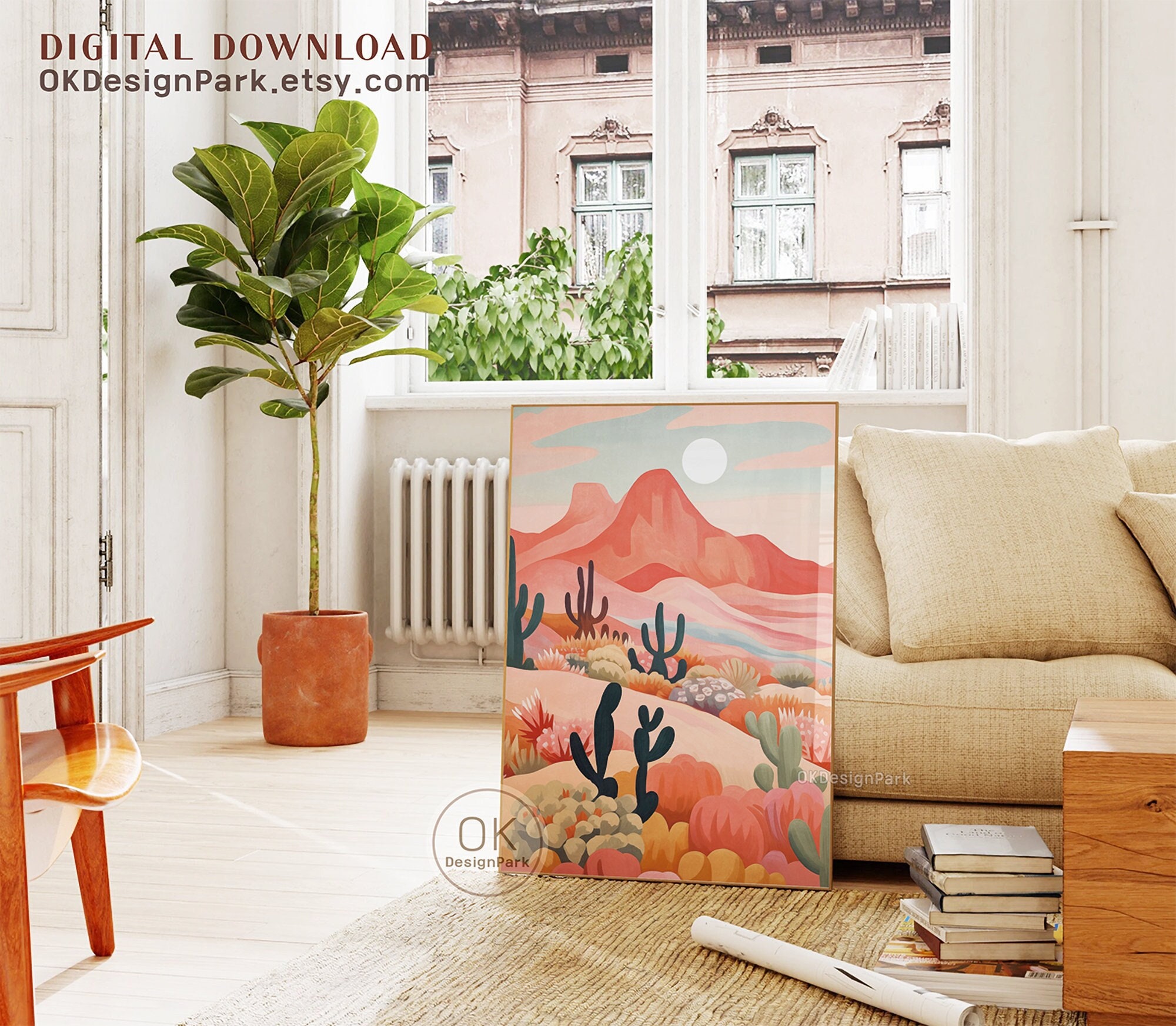 Colorful Desert, California Desert Wall Art, Colorful Mountain art, Colorful Landscape Art, Midcentury Modern Pink Desert Travel Retro Decor