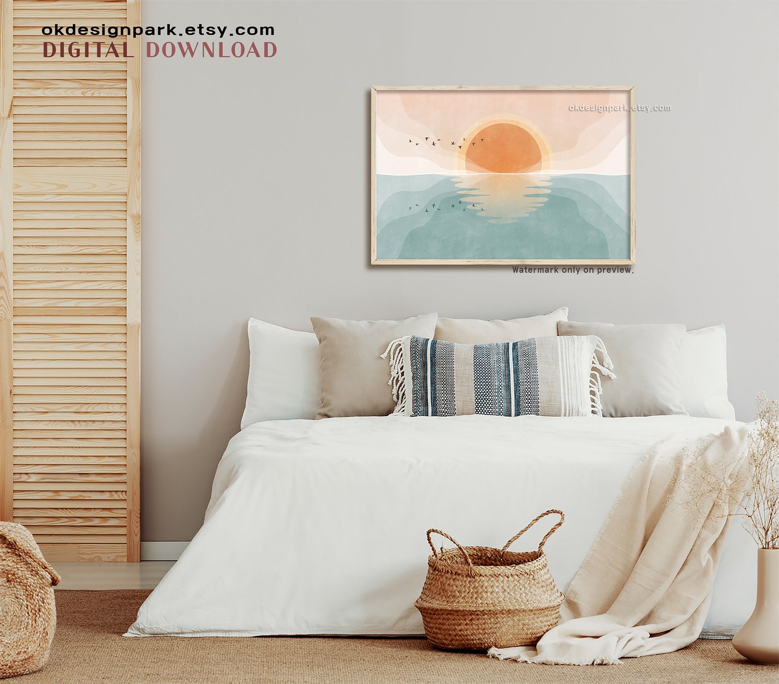 Above Bed Decor Boho Wall Art Boho Sun Print Printable Wall - Etsy