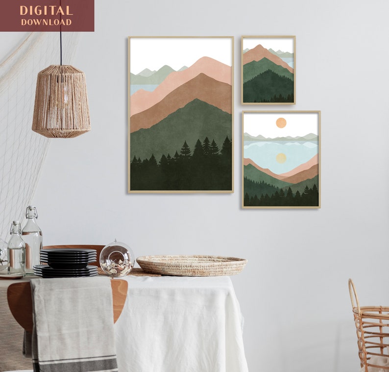 Abstract Mountain Wall Art Landscape Print Set Print Set of Etsy