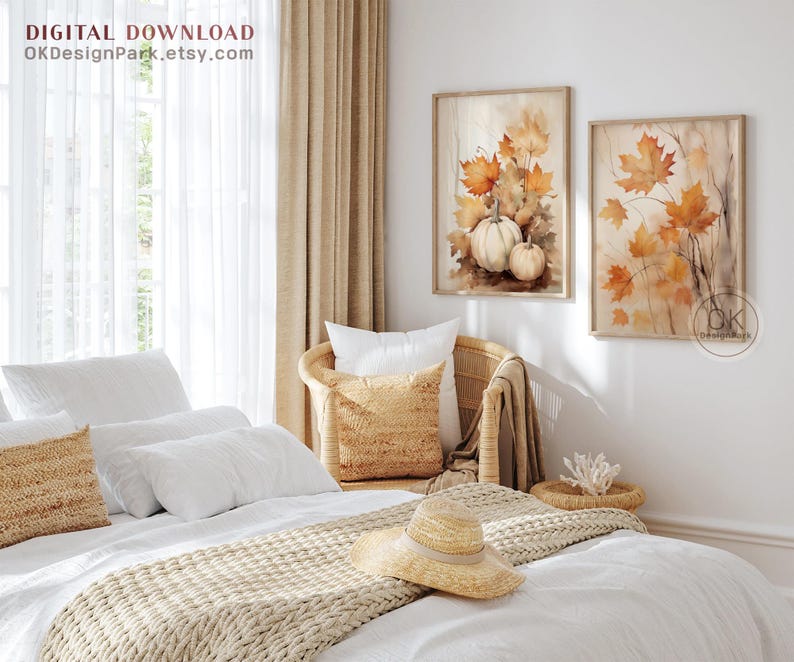 Fall Decor Prints Set of 3, Farmhouse Autumn Printable Fall Leaves Art ...
