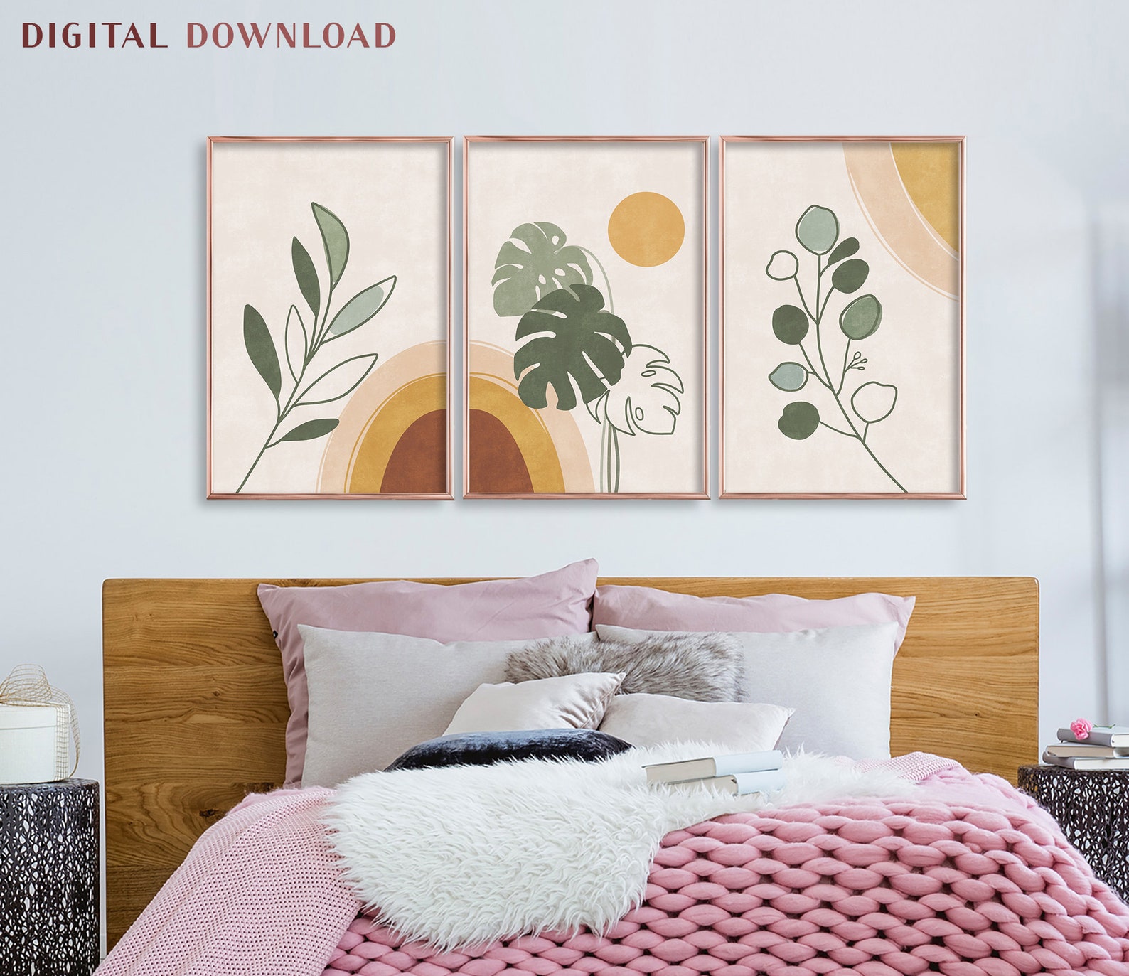 Boho Prints Set of 3 Midcentury Modern Bedroom Wall Art Set - Etsy