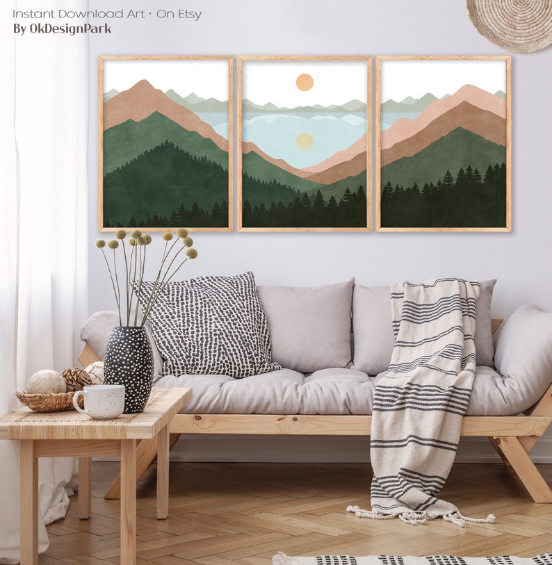 Abstract Mountain Wall Art Landscape Print Set Print Set of Etsy