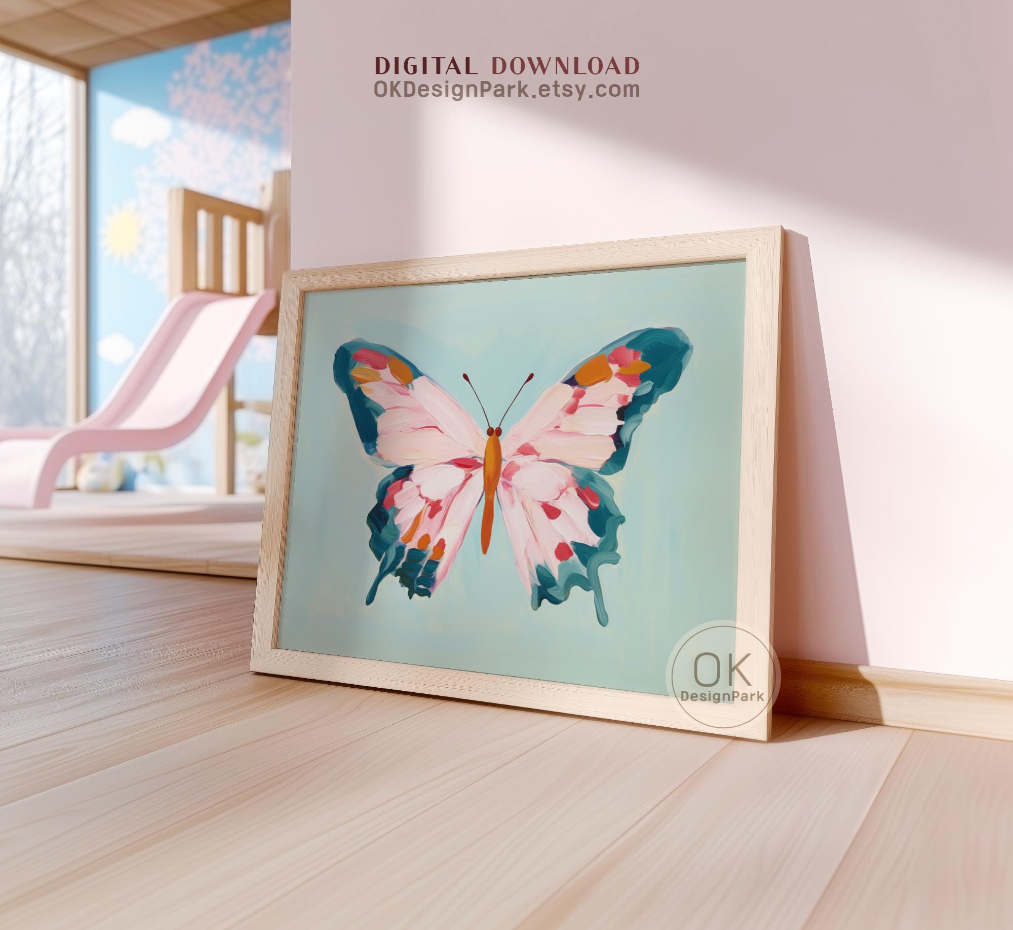 Colorful Butterfly Printable Wall Art | Pastel Pink Teal Nursery Decor ...
