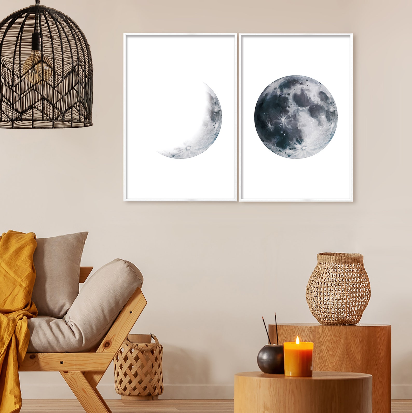 Moon Wall Art Living Room Gallery Moon Phase Print Set of 4 - Etsy
