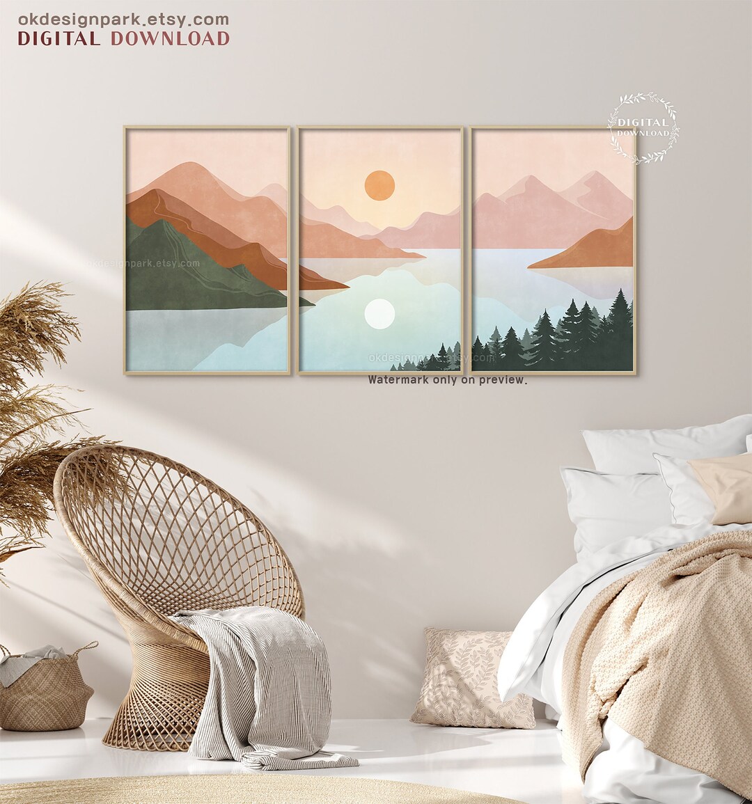 Printable Wall Art, Mountain Print, Mountain Landscape Set of 3 Wall ...