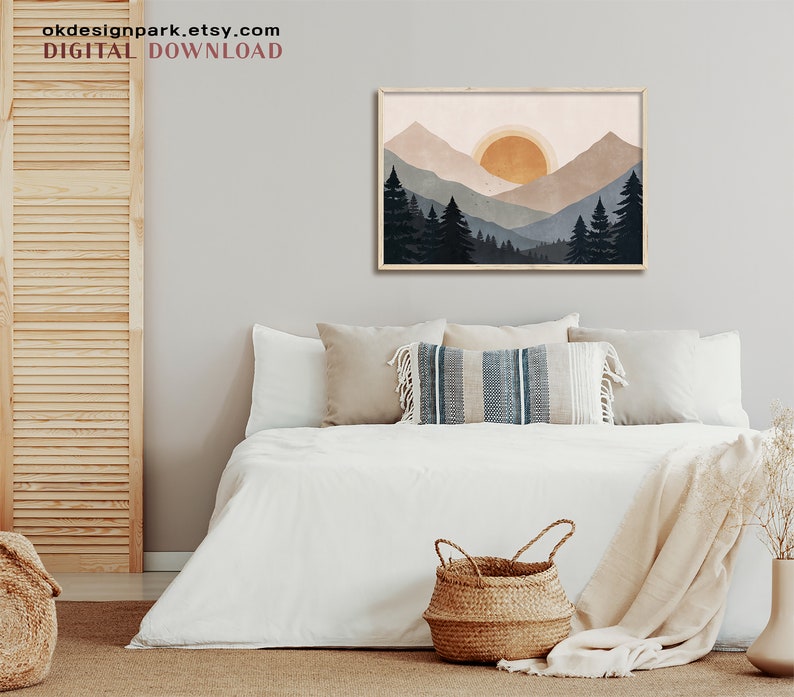 Sun and Mountain Wall Art, Landscape Print Set, Printable Wall Art ...