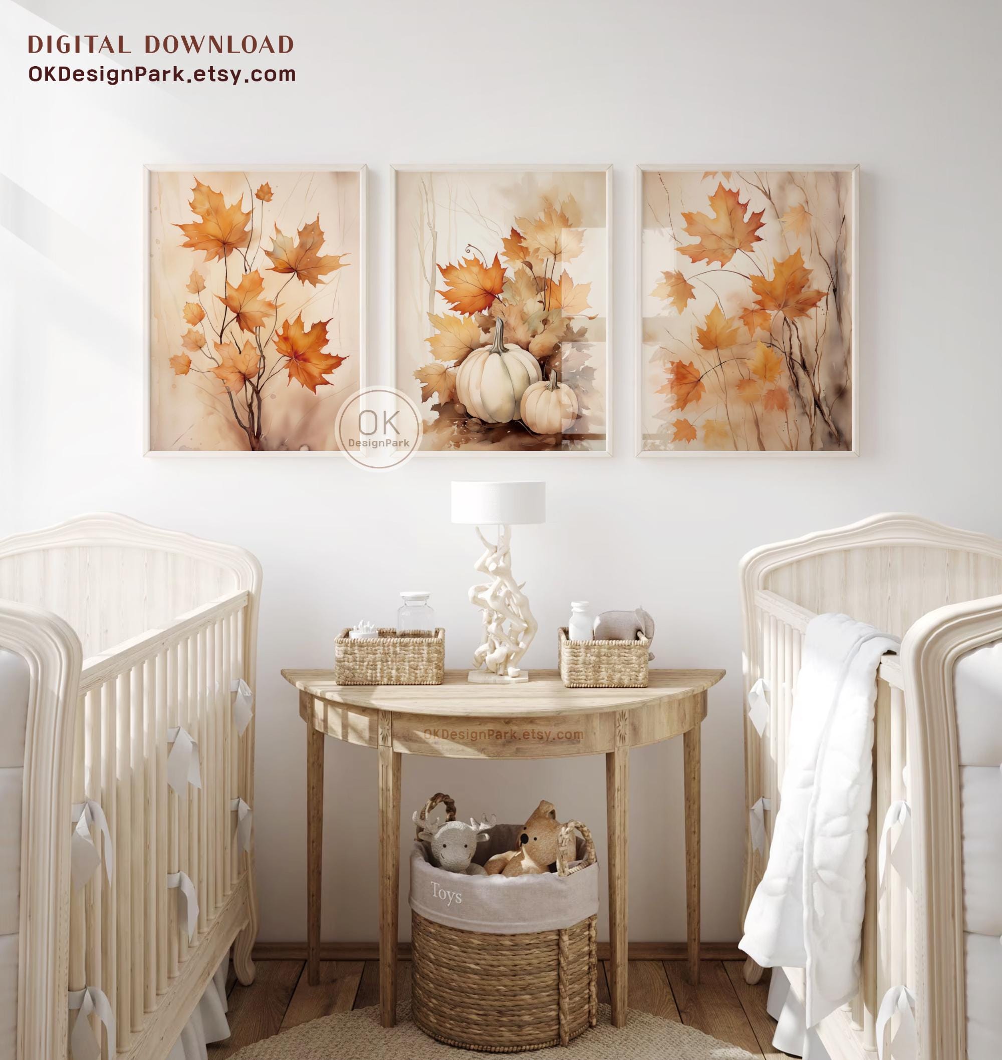 Fall Decor Prints Set of 3, Farmhouse Autumn Printable Fall Leaves Art ...