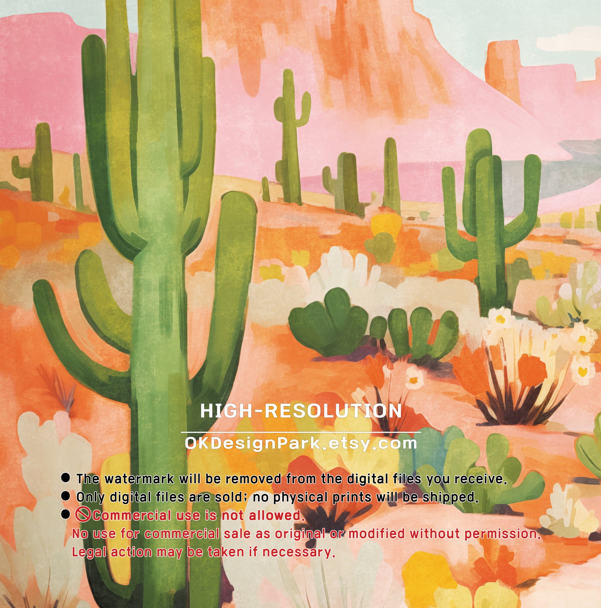 アリゾナのプリント、アリゾナのポスター、植物アート、カラフルな壁