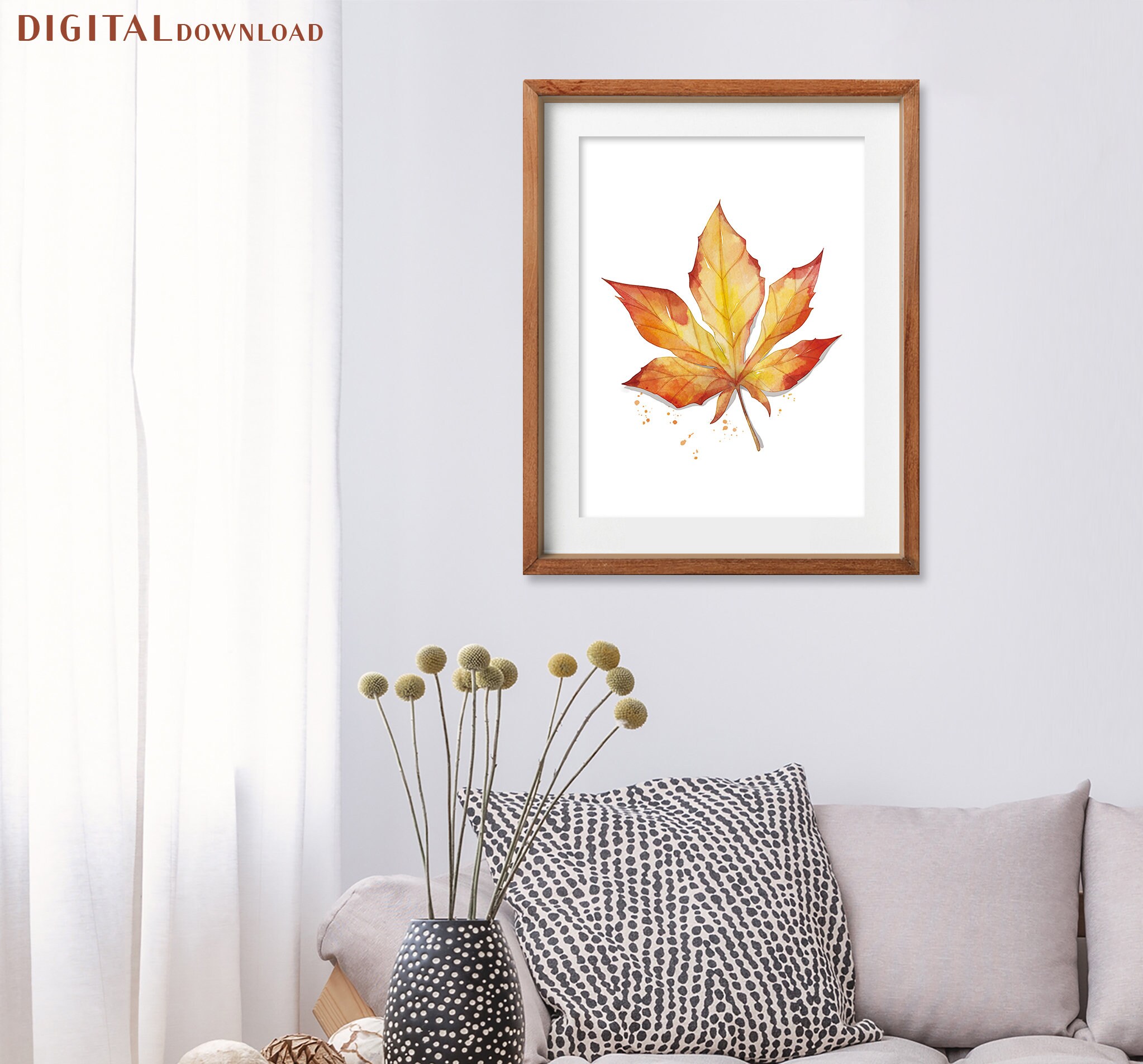 Fall Leaves Maple Leaf Wall Art Watercolor Fall Printable Autumn Leaves ...