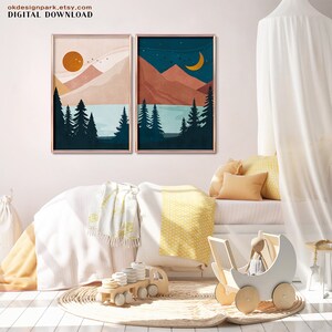 Printable Wall Art, Bedroom Wall Decor, Set of 2 Prints, Midcentury ...
