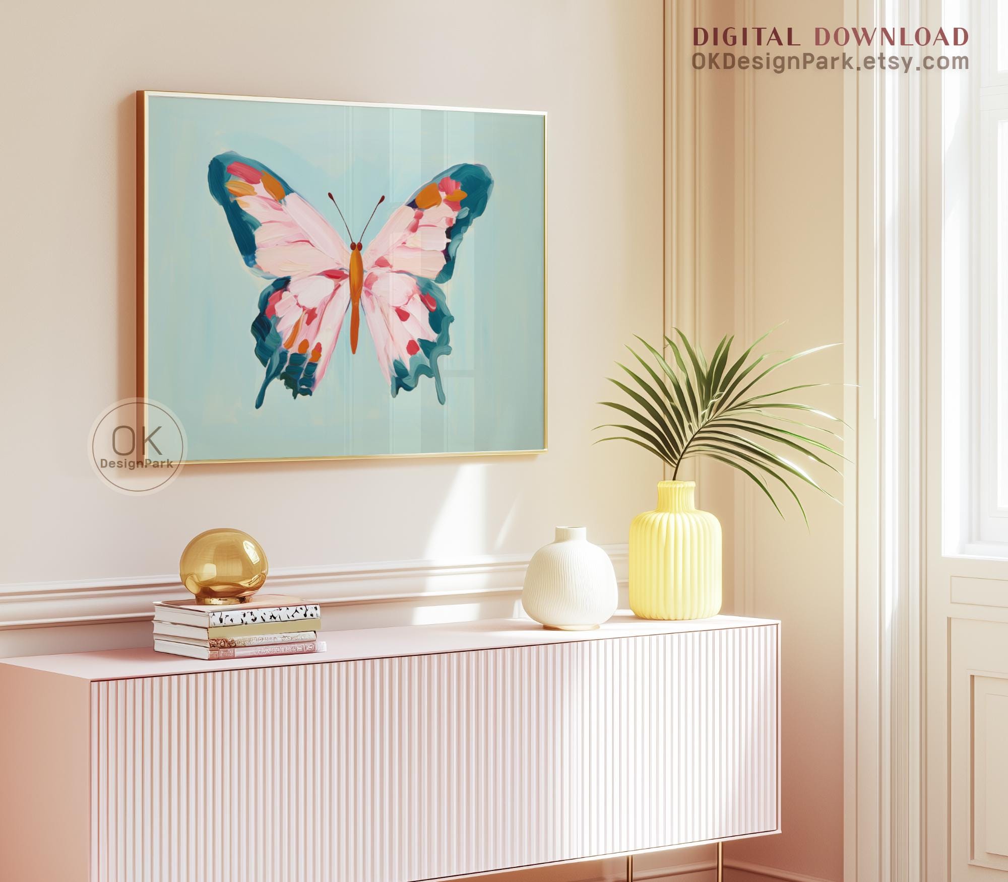 Colorful Butterfly Printable Wall Art | Pastel Pink Teal Nursery Decor ...
