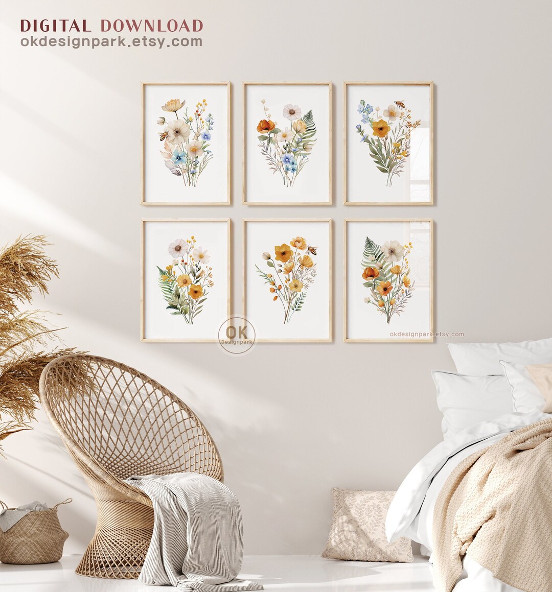 Watercolor Wildflowers Wall Art Set of 6 Wall Art Floral Botanical ...