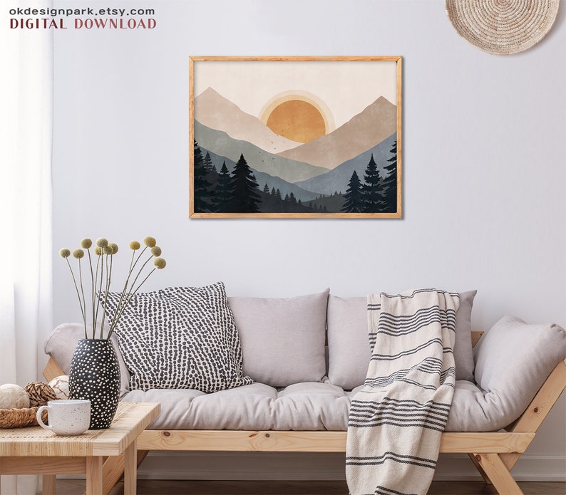 Sun and Mountain Wall Art, Landscape Print Set, Printable Wall Art ...
