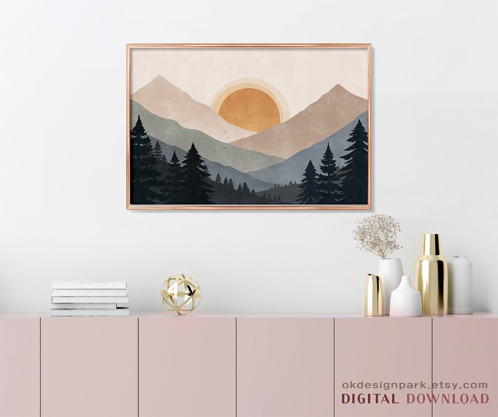 Sun and Mountain Wall Art, Landscape Print Set, Printable Wall Art ...