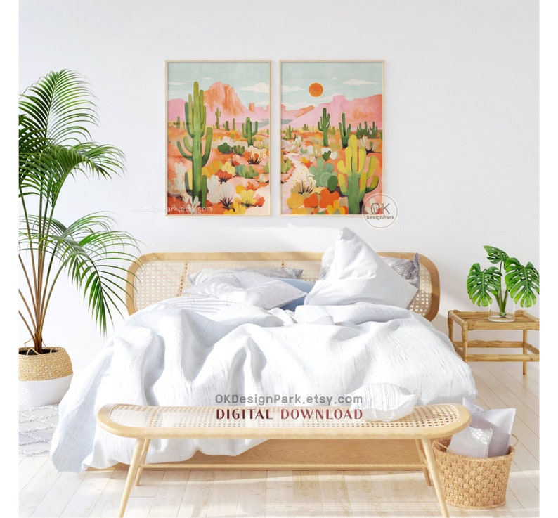 Arizona Print, Arizona Poster, Botanical Art, Colorful Wall Art, Maximalist Art, Saguaro Cactus, Arizona Illustration, Desert Landscape, Sun Art
