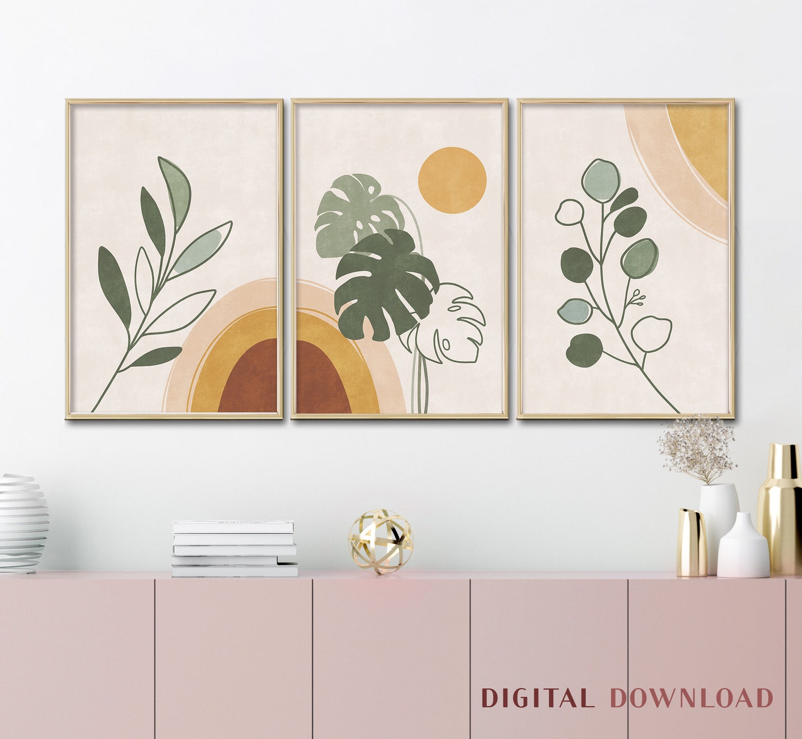 Boho Prints Set of 3 Midcentury Modern Bedroom Wall Art Set - Etsy