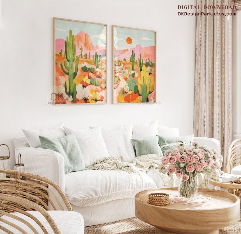Arizona Print, Arizona Poster, Botanical Art, Colorful Wall Art, Maximalist Art, Saguaro Cactus, Arizona Illustration, Desert Landscape, Sun Art