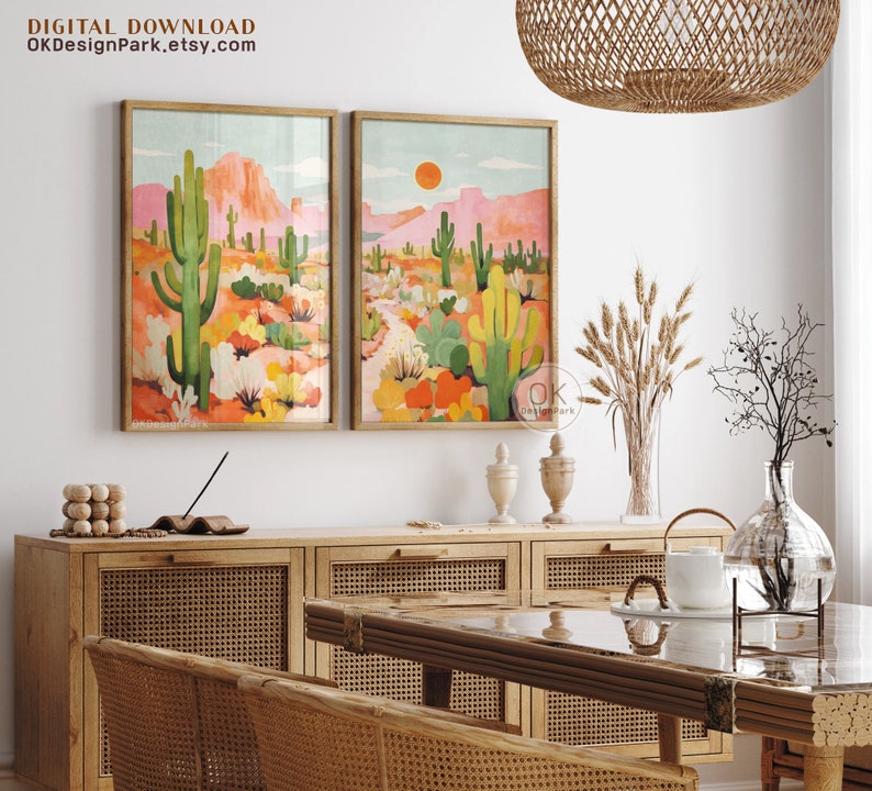Arizona Print, Arizona Poster, Botanical Art, Colorful Wall Art, Maximalist Art, Saguaro Cactus, Arizona Illustration, Desert Landscape, Sun Art