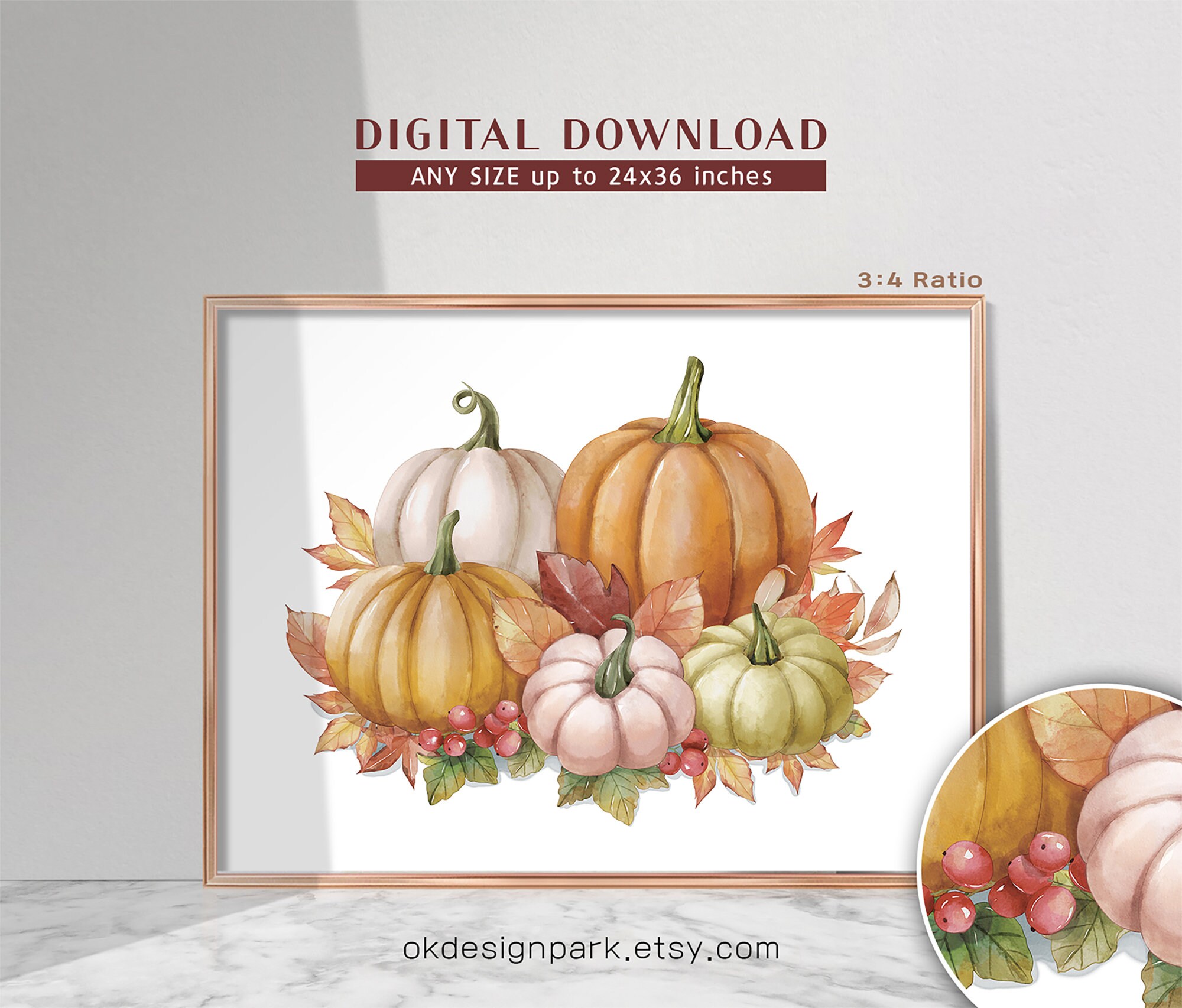 Fall Art Watercolor Pumpkin, Fall Wall Decor, Fall Wall Art, Set of 3 ...