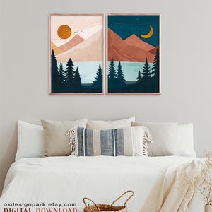 Printable Wall Art, Bedroom Wall Decor, Set of 2 Prints, Midcentury ...
