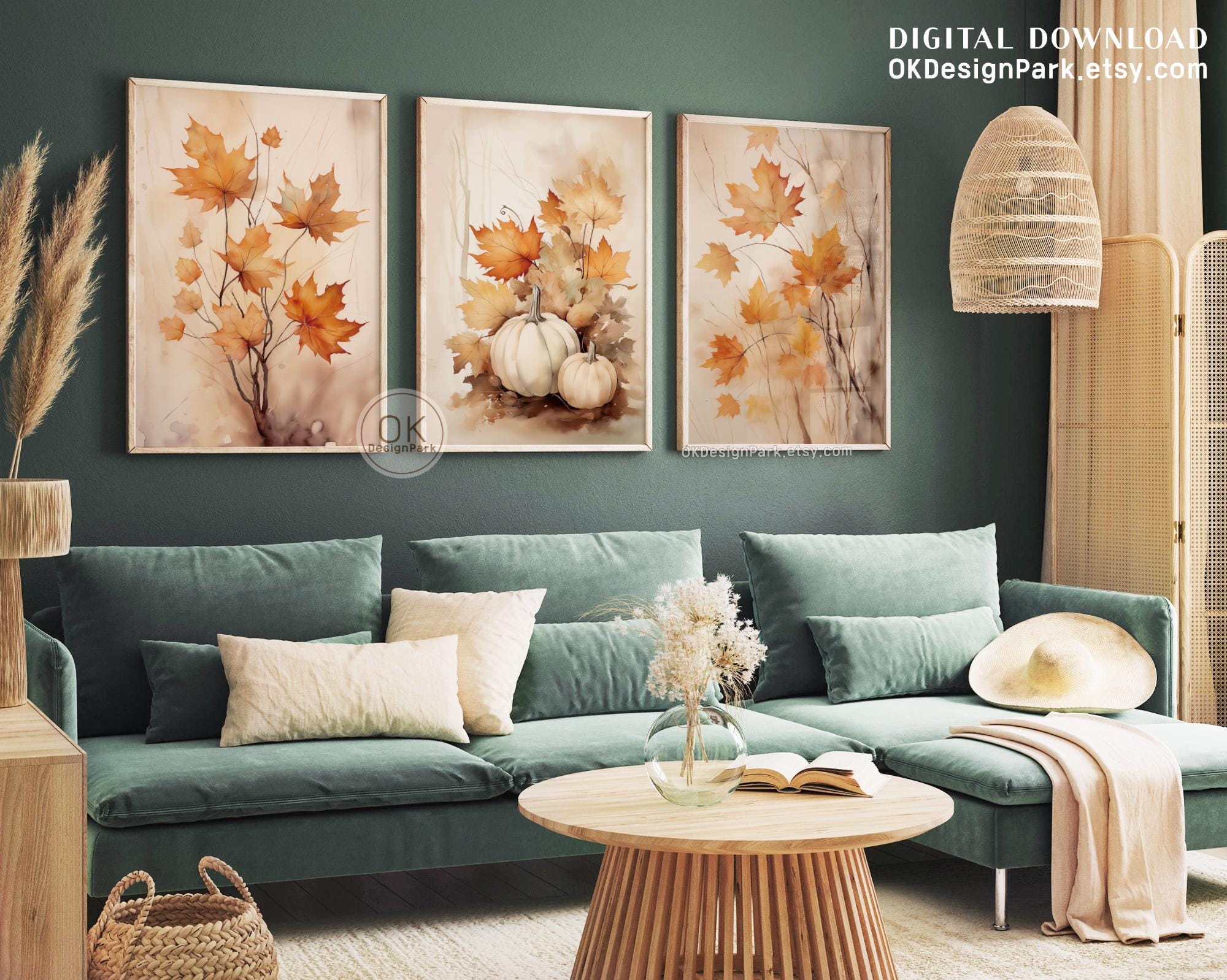 Fall Decor Prints Set of 3, Farmhouse Autumn Printable Fall Leaves Art ...