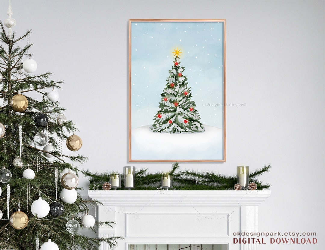 Winter Tree Wall Art Christmas Prints Boho Christmas Art Etsy