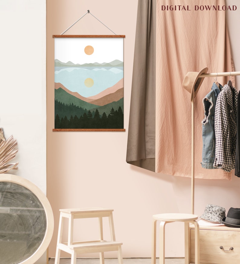 Abstract Mountain Wall Art Landscape Print Set Print Set of Etsy