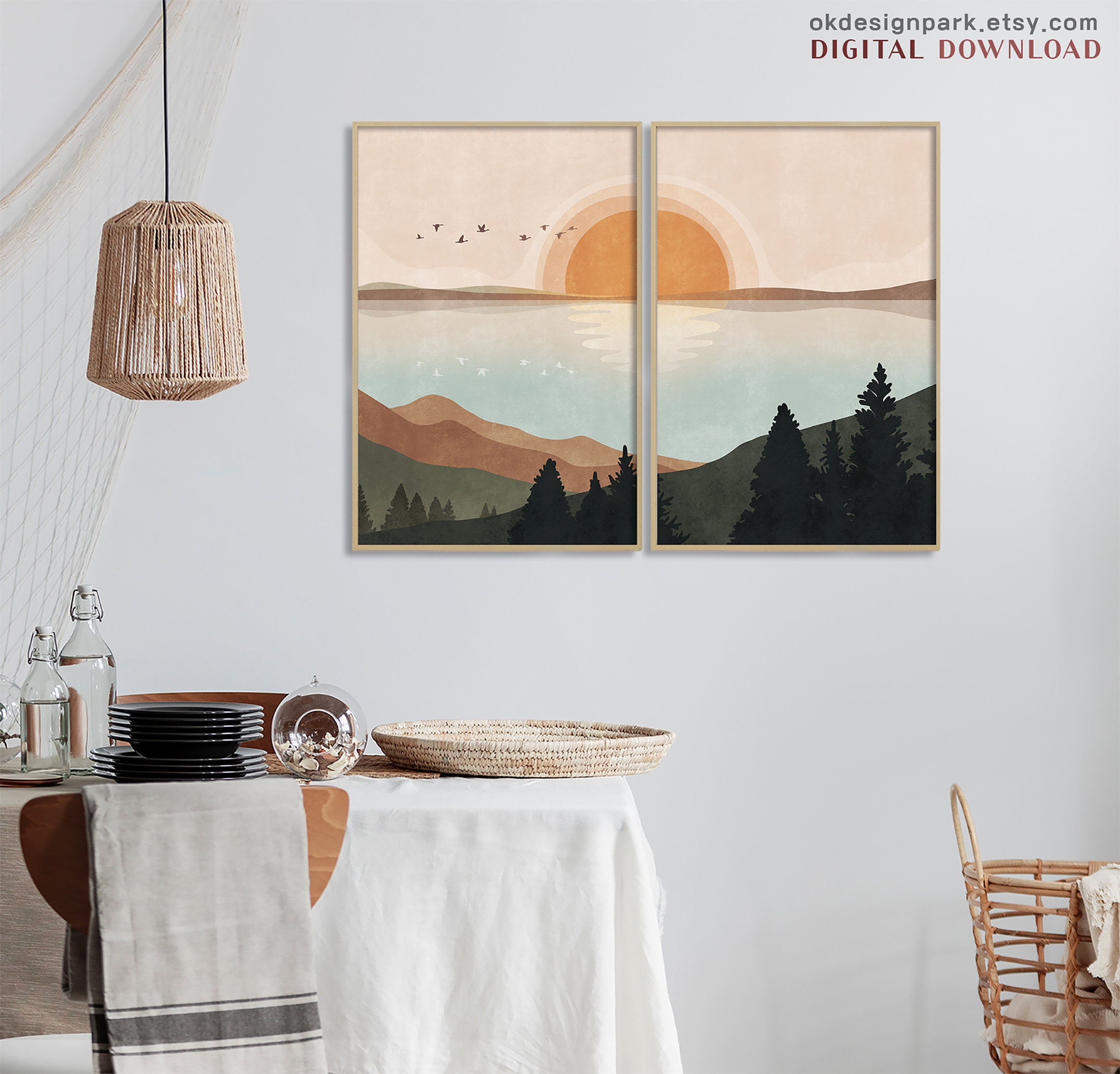 Sun and Mountain Wall Art, Landscape Print Set, Print Set of 2 ...