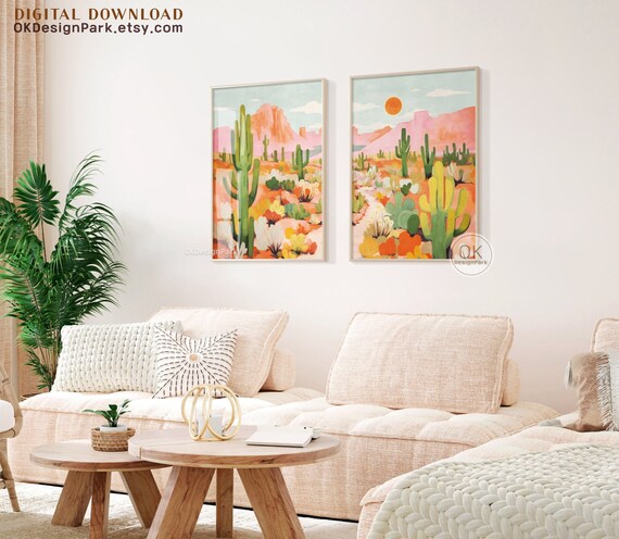 Arizona Print, Arizona Poster, Botanical Art, Colorful Wall Art, Maximalist Art Saguaro Cactus Arizona Illustration Desert Landscape Sun Art