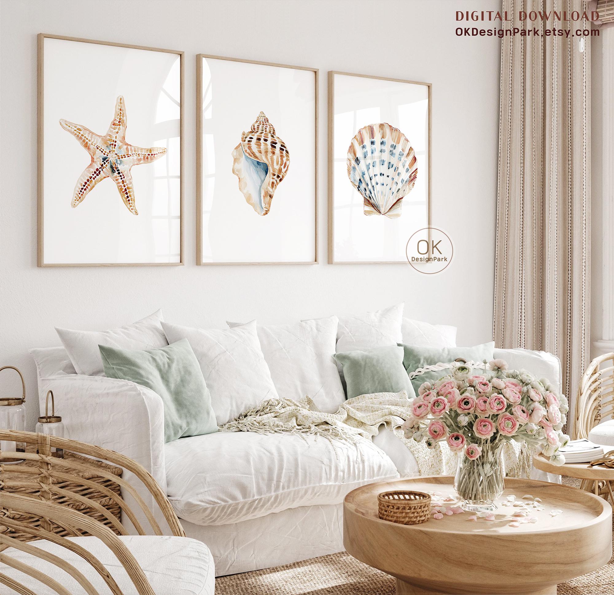 Coastal Wall Art Set of 4, Boho Beach House Decor, Watercolor Ocean ...