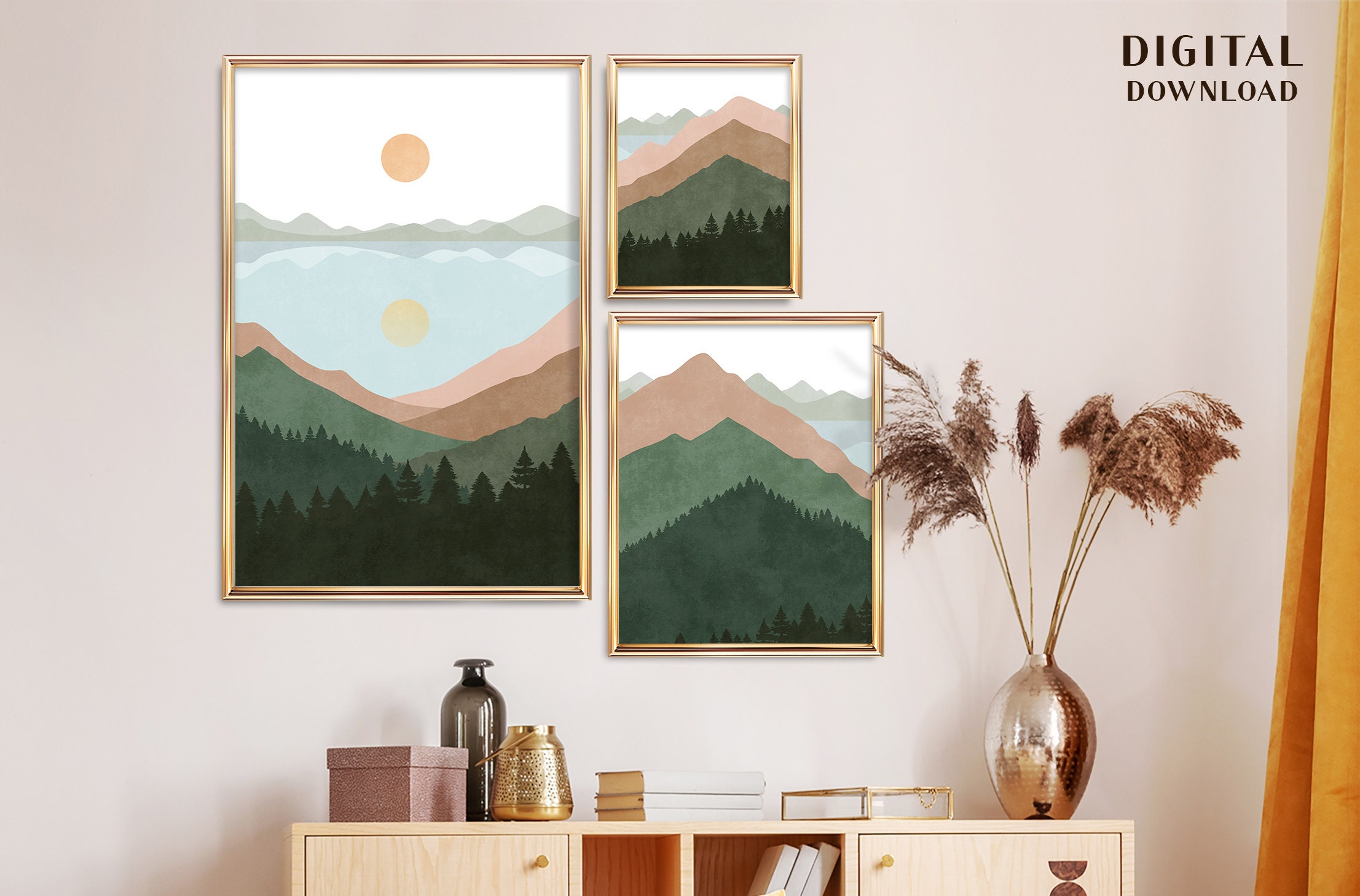 Abstract Mountain Wall Art Landscape Print Set Print Set of | Etsy