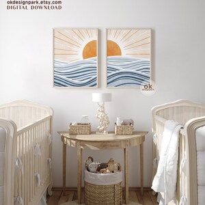 Sun Nursery Print, Boho Sun Art Print, Yellow Sun Poster, Sunrise Wall ...