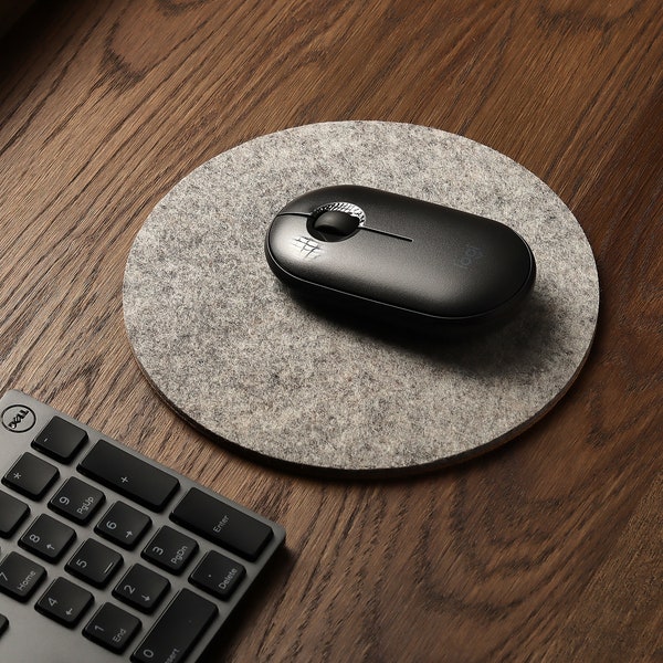 Round Mouse Pad,100% Merino Wool Felt,Cork,Light Grey,Non-Slip,Desk Design,Laptop,Desk Mouse Pad,Musemåtte,Tapis de Souris,Filz Mousepad