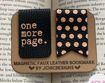 Set of 2 Magnetic Bookmarks | One More Page + Pattern of Choice | Leather, Faux Leather, Vegan Leather