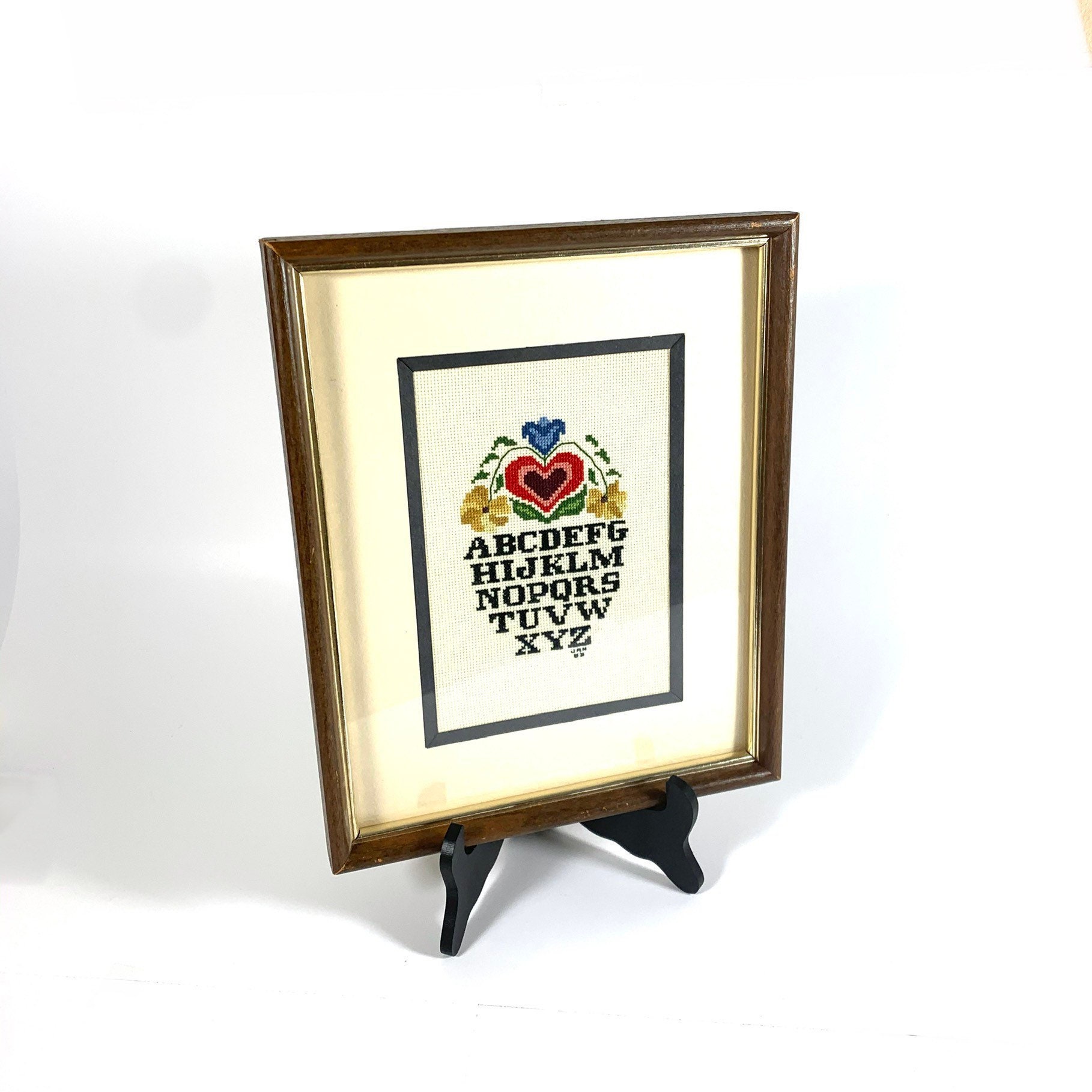 Hand Cross-stitched Alphabet Framed 5X7 Made in January 1983