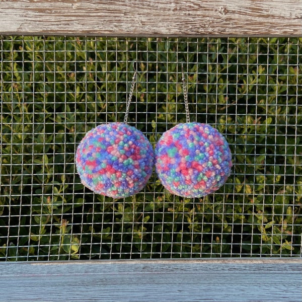 Confetti- Pastel Pom Pom Earrings, Multicolor Sprinkle Pom Poms, Yarn Pom Pom Earrings