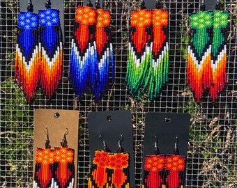 Long Huichol Earrings, Beaded Huichol Earrings