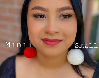 Pom Pom Earrings, Boho Earrings, Yarn Earrings, Mini Pom Poms, Small Pom Poms, Medium Pom Poms, Large Pom Poms