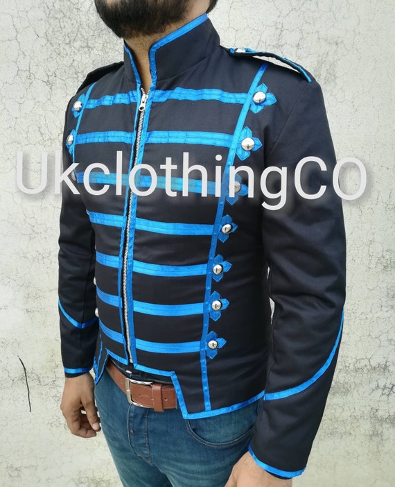 Blue Black Military Marching Band Drummer Jacket, Military Marching Jacket, Drummer Jacket, Black and Blue Jacket, Drummer Army Military