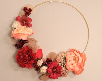 Valentine's Day Modern Colorful Gold Hoop Wreath, Minimalist Wreath,