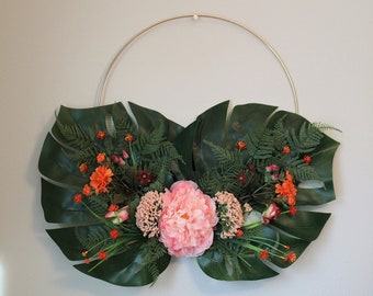 Monstera Leaf Large Tropical Gold Hoop Wreath